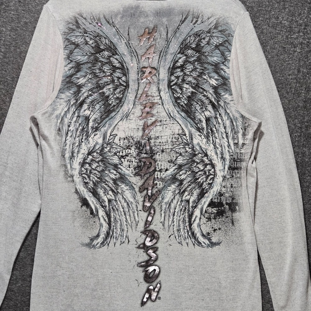 Harley Davidson Women's Guardian Embellished Long Sleeve Mock Neck Top Grey 2XL
